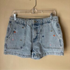 Banjara Floral Embroidered Light Blue Denim Shorts